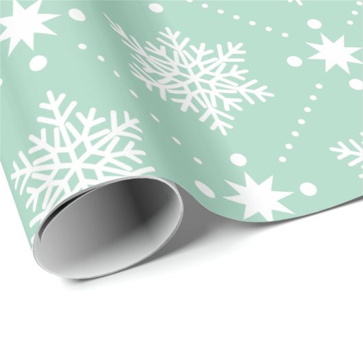 Minze grüne weiße Schneeflocken Weihnachtsmuster Geschenkpapier (Rolleneckpunkt)