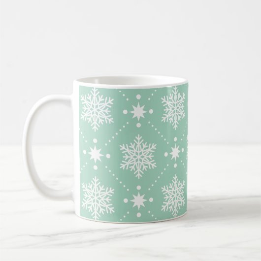 Minze grüne weiße Schneeflocken Weihnachtsmuster Kaffeetasse (Links)