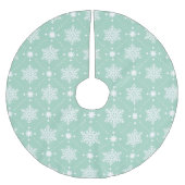 Minze grüne weiße Schneeflocken Weihnachtsmuster Polyester Weihnachtsbaumdecke (Vorderseite)