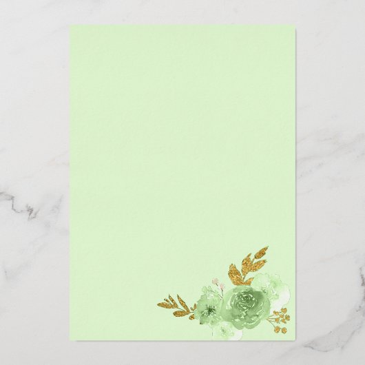 Minze grünes Blumenkleid Prinzessin Quinceanera Go Folieneinladung (Rückseite)