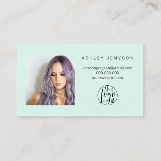 Minze grünes Herz Foto Logo Bestellung Danke Visitenkarte (Rückseite)