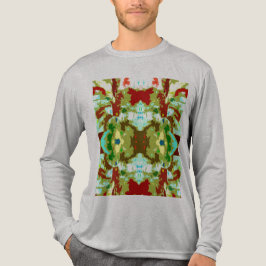 Minze grünes Olive Rot Abstrakt Symmetrische Blume Tri-Blend Shirt