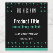 Minze grünes Wasser tropft schwarzes Etikett / 3,5 (Einzelnes Label)