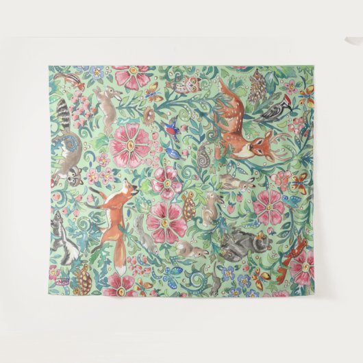 Minze Grünwaldland Tiere Hirschfocken Hase groß Wandteppich (Vorderseite (Horizontal))