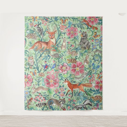 Minze Grünwaldland Tiere Hirschfocken Hase groß Wandteppich (Vorderseite)