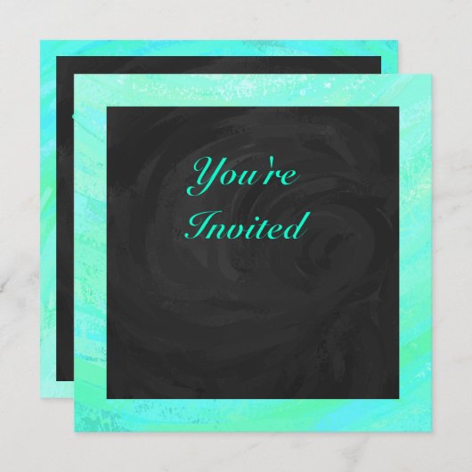Minze Ice Blue und Black Monogram Einladung (Vorne/Hinten)