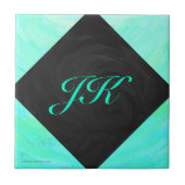 Minze Ice Blue und Black Monogram Fliese (Vorderseite)