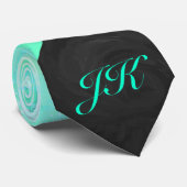 Minze Ice Blue und Black Monogram Krawatte (Gerollt)