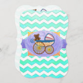 Minze Ice Blue Zickzack Patteryn Baby Einladung (Vorne/Hinten)