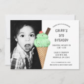 Minze Ice Cream Cone Party Custom Birthday Foto Einladung (Vorderseite)