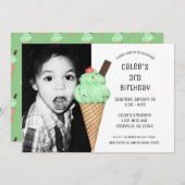 Minze Ice Cream Cone Party Custom Birthday Foto Einladung (Vorne/Hinten)