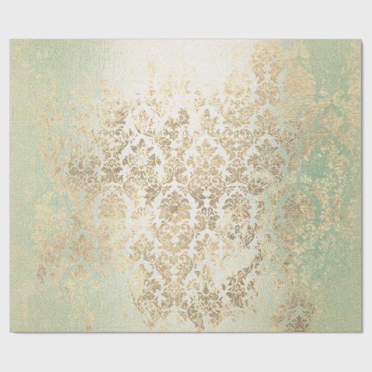 Minze Imitate Gold Floral Hütte Grungy Damask Geschenkpapier