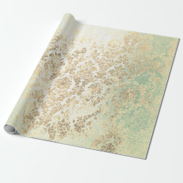 Minze Imitate Gold Floral Hütte Grungy Damask Geschenkpapier