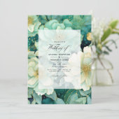 Minze, Jäger Grün und Gold Blumensommer Einladung (Stehend Vorderseite)