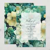 Minze, Jäger Grün und Gold Blumensommer Einladung (Vorne/Hinten)