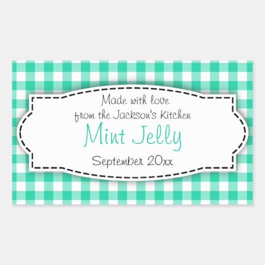 Minze Jelly Green Gingham Food Label Aufkleber (Vorderseite)