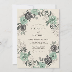 Minze-Kohle-Blumenbogen-Hochzeit Einladung