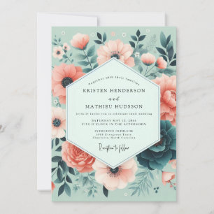 Minze-Korallen-Romanische-Blüten-Hochzeit Einladung