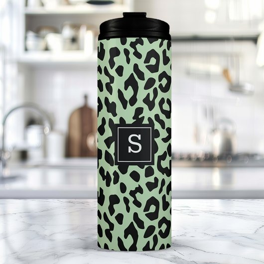Minze Leopard Tierdruckmuster Mit Monogramm Thermosbecher
