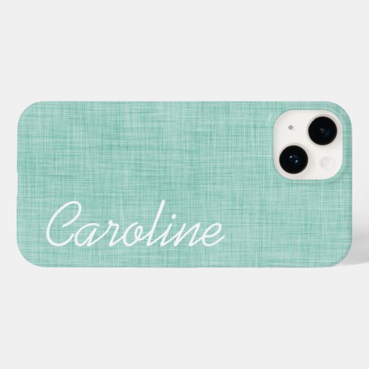 Minze Linen Textur Custom Monogram Case-Mate iPhone Hülle (Rückseite (Horizontal))