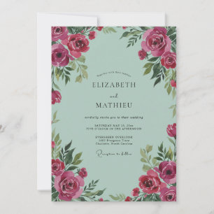 Minze Magenta Ranunkel Graue Eukalyptus Hochzeit Einladung