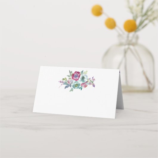 Minze & Mauve florale Aquarell Platzkarte (Vorderseite)
