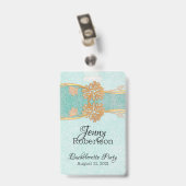 Minze mit Gold Blume Junggeselinnen-Abschied Abzei Ausweis (Rückseite mit Clip)