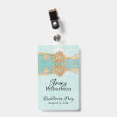 Minze mit Gold Blume Junggeselinnen-Abschied Abzei Ausweis (Vorderseite mit Clip)