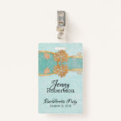 Minze mit Gold Blume Junggeselinnen-Abschied Abzei Ausweis (Vorderseite mit Klammer)