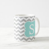 Minze Mit Monogramm graue Zickzack Streifen Kaffeetasse (VorderseiteRechts)
