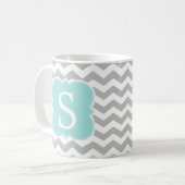 Minze Mit Monogramm graue Zickzack Streifen Kaffeetasse (Vorderseite Links)