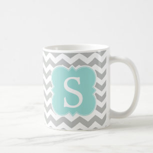 Minze Mit Monogramm graue Zickzack Streifen Kaffeetasse