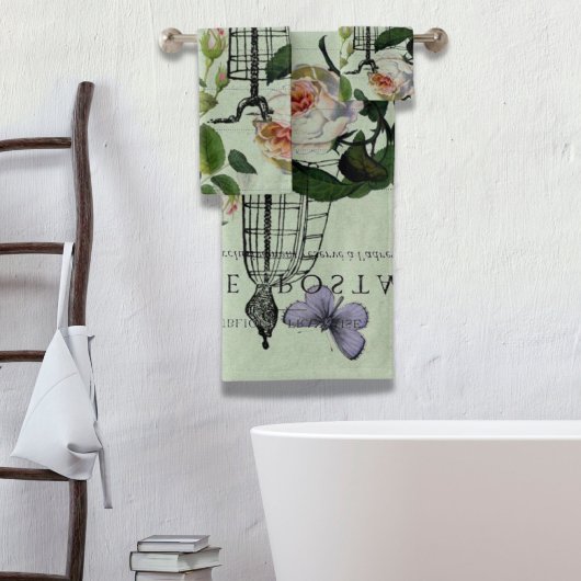 minze moderne Vintage französische Rose Schmetterl Badhandtuch Set