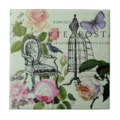 minze moderne Vintage französische Rose Schmetterl Fliese (Vorderseite)