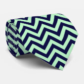 Minze, Navy Blue Large Zickzack ZigZag Muster Krawatte (Gerollt)