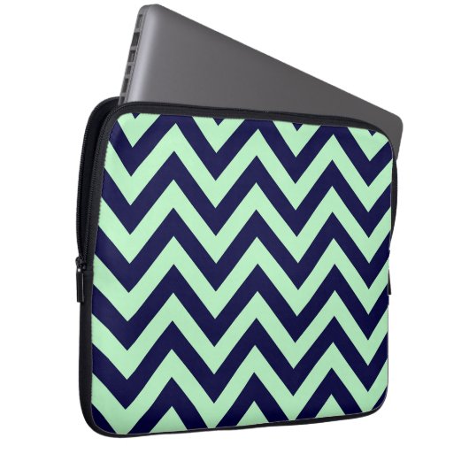 Minze, Navy Blue Large Zickzack ZigZag Muster Laptopschutzhülle (Vorne Rechts)