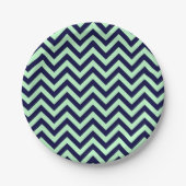 Minze, Navy Blue Large Zickzack ZigZag Muster Pappteller (Vorderseite)