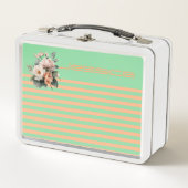 Minze oben mit Orange Stripes floral Metall Brotdose (Vorderseite)