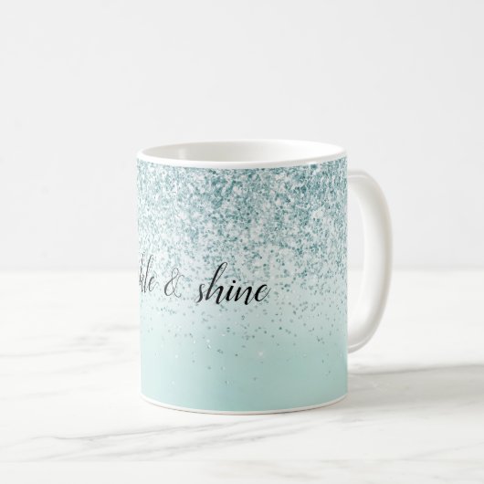 Minze Ombre Glitzer personalisiert Kaffeetasse (VorderseiteRechts)