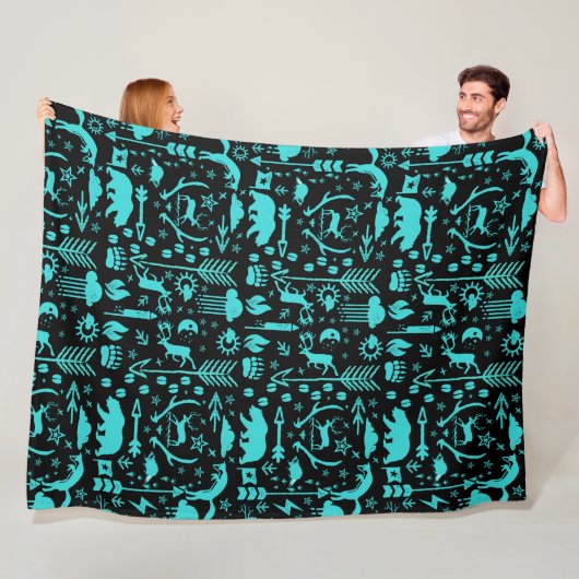 Minze Owl Bear Deer Fox Woodland Kreaturenmuster Fleecedecke (Beispiel)