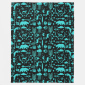 Minze Owl Bear Deer Fox Woodland Kreaturenmuster Fleecedecke (Vorderseite)