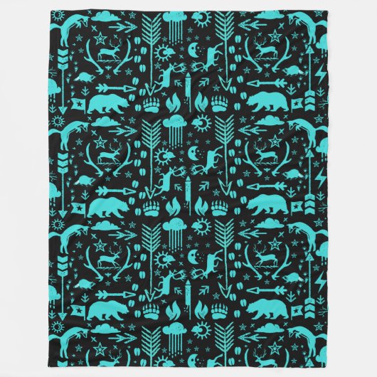 Minze Owl Bear Deer Fox Woodland Kreaturenmuster Fleecedecke (Vorderseite)