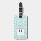 Minze | Pastell Leopard Print Monogram Gepäckanhänger (Vorderseite vertikal)