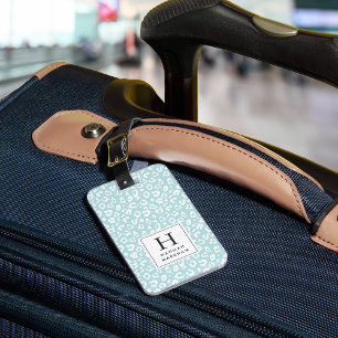 Minze Pastell Leopard Print Monogram Gepäckanhänger