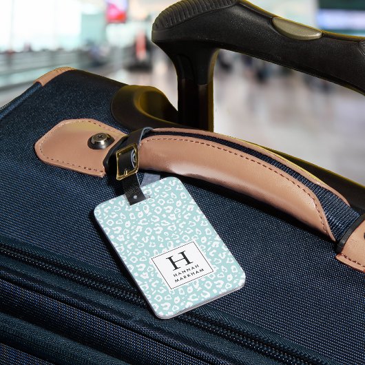 Minze | Pastell Leopard Print Monogram Gepäckanhänger