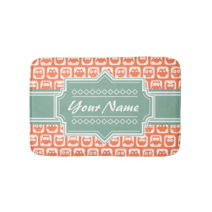 Minze Personalisiert Name Orange Owls Badematte