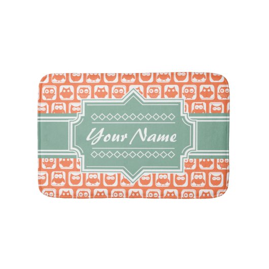 Minze Personalisiert Name Orange Owls Badematte (Vorderseite)