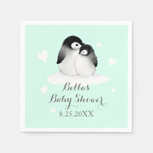 Minze Personalisiert Pinguin Paper Napkins Serviette (Vorderseite)
