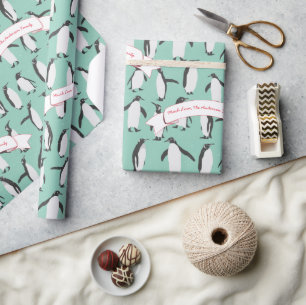 Minze Personalisierte Pinguin-Muster Geschenkpapier