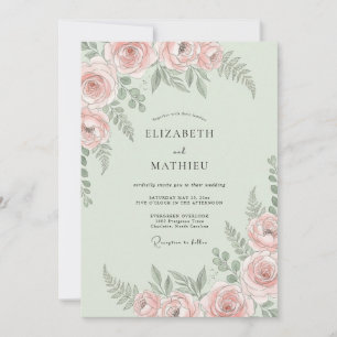 Minze-Pfirsich-Blatt-Hochzeit Einladung